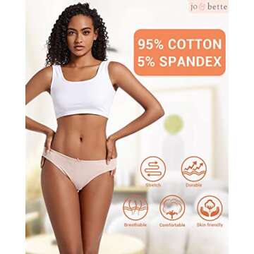 Jo & Bette Cotton Thongs for Women - Bikini Underwear - Seamless Thongs Breathable Panties Pack No s...