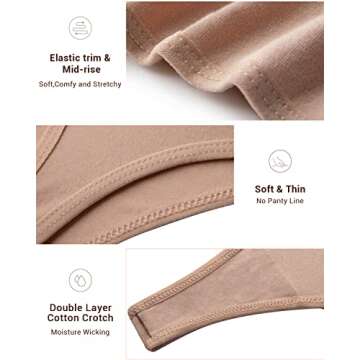 Jo & Bette Cotton Thongs - Seamless Breathable Panties 6 Pack