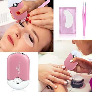 Decsun 569 PCS Eyelash Extension Supplies USB Air Conditioning Blower Mini Makeup Mirror Micro Applicators Brushes Under Eye Gel Pads Glue Ring Holders Disposable Mascara Tweezers Tapes (Color D)