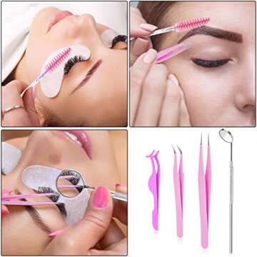 Decsun 569 PCS Eyelash Extension Supplies USB Air Conditioning Blower Mini Makeup Mirror Micro Applicators Brushes Under Eye Gel Pads Glue Ring Holders Disposable Mascara Tweezers Tapes (Color D)