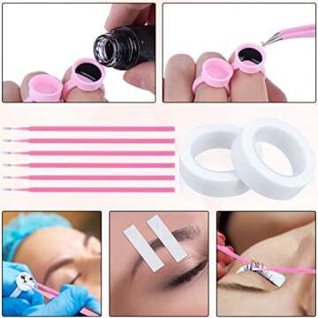 Decsun 569 PCS Eyelash Extension Supplies USB Air Conditioning Blower Mini Makeup Mirror Micro Applicators Brushes Under Eye Gel Pads Glue Ring Holders Disposable Mascara Tweezers Tapes (Color D)