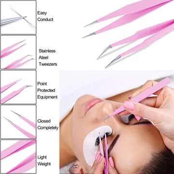 Decsun 569 PCS Eyelash Extension Supplies USB Air Conditioning Blower Mini Makeup Mirror Micro Applicators Brushes Under Eye Gel Pads Glue Ring Holders Disposable Mascara Tweezers Tapes (Color D)