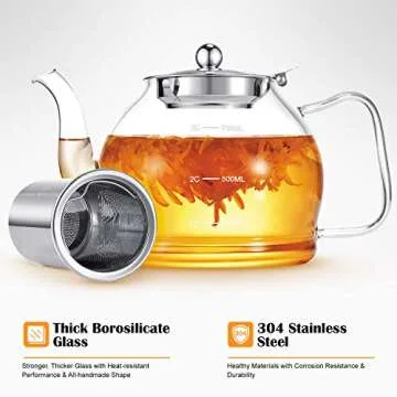 STNTUS Glass Teapot, 27 oz. / 800 ml Teapot, Glass Tea Pot for Loose Tea, Glass Teapot with Infusers for Loose Tea, Tea Pot for Stove, Teapot with Stainless Steel Strainer
