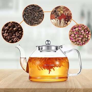 STNTUS Glass Teapot, 27 oz. / 800 ml Teapot, Glass Tea Pot for Loose Tea, Glass Teapot with Infusers for Loose Tea, Tea Pot for Stove, Teapot with Stainless Steel Strainer