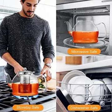 STNTUS Glass Teapot, 27 oz. / 800 ml Teapot, Glass Tea Pot for Loose Tea, Glass Teapot with Infusers for Loose Tea, Tea Pot for Stove, Teapot with Stainless Steel Strainer