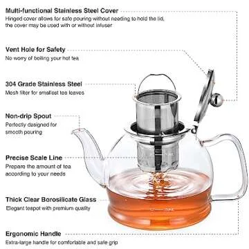 STNTUS Glass Teapot, 27 oz. / 800 ml Teapot, Glass Tea Pot for Loose Tea, Glass Teapot with Infusers for Loose Tea, Tea Pot for Stove, Teapot with Stainless Steel Strainer