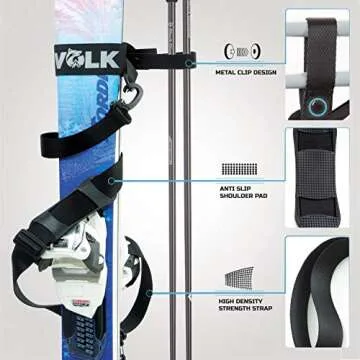 Volk Ski Strap and Pole Carrier - 2 Sets per Pack - Skiing Accessory for Easy Transportation of Your...