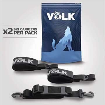 Volk Ski Strap and Pole Carrier - 2 Sets per Pack - Skiing Accessory for Easy Transportation of Your Ski Gear - Feel Comfortable Walking to and From the Mountain - Adjustable Size