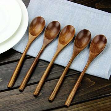 AOOSY Spoons, Wooden Spoons for Eating, 6 Pieces Japanese Natural Plant Ellipse Wooden Ladle Spoon S...