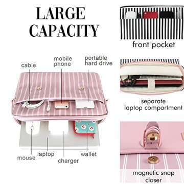 Kamlui Laptop Bag 15.6 Inch - for Women Carrying PU Leather Waterproof Computer Tote Briefcase Shoulder Messenger Laptop Sleeve Case for Macbook Pro Air HP Lenovo Dell pink