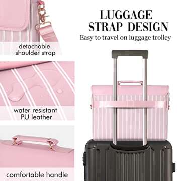 Kamlui Laptop Bag 15.6 Inch - for Women Carrying PU Leather Waterproof Computer Tote Briefcase Shoulder Messenger Laptop Sleeve Case for Macbook Pro Air HP Lenovo Dell pink