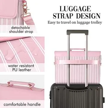 Kamlui Laptop Bag 15.6 Inch - for Women Carrying PU Leather Waterproof Computer Tote Briefcase Shoulder Messenger Laptop Sleeve Case for Macbook Pro Air HP Lenovo Dell pink