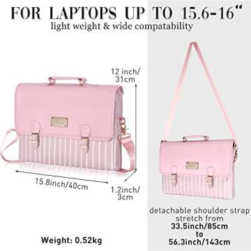 Kamlui Laptop Bag 15.6 Inch - for Women Carrying PU Leather Waterproof Computer Tote Briefcase Shoulder Messenger Laptop Sleeve Case for Macbook Pro Air HP Lenovo Dell pink