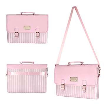 Kamlui Laptop Bag 15.6 Inch - for Women Carrying PU Leather Waterproof Computer Tote Briefcase Shoulder Messenger Laptop Sleeve Case for Macbook Pro Air HP Lenovo Dell pink
