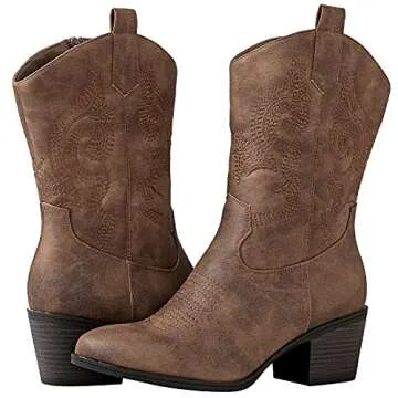 GLOBALWIN Women's Camel Mid Calf Cowgirl Boots - Classic & Chic