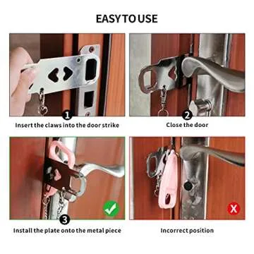 Portable Door Lock, Extra Home Security Locker for Additional Privacy and Safety, Travel Lock Down Locks for Traveling, Hotel, Home, Apartment, College with Door Hanger Sign (2 Pack, Pink)