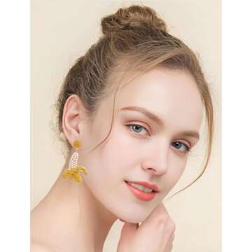 Cute Banana Earrings for Women Pearl Beaded Banana Drop Earrings Sparkle Cubic Zirconia Funny Yellow Banana Earrings Teens Decoration Jewelry Gifts