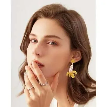 Cute Banana Earrings for Women Pearl Beaded Banana Drop Earrings Sparkle Cubic Zirconia Funny Yellow Banana Earrings Teens Decoration Jewelry Gifts