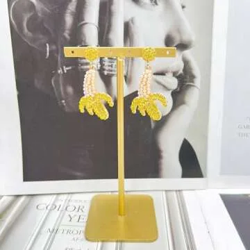 Cute Banana Earrings for Women Pearl Beaded Banana Drop Earrings Sparkle Cubic Zirconia Funny Yellow Banana Earrings Teens Decoration Jewelry Gifts