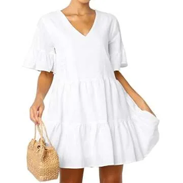 FANCYINN Womens Cute Summer Ruffle Sleeve Shift Dress