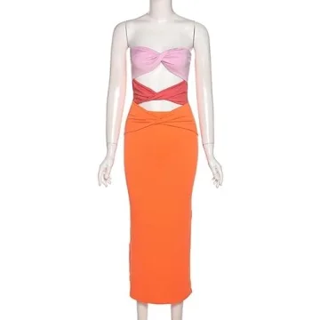 HeyHeyShine Vibrant Strapless Midi Dress for Summer Fun