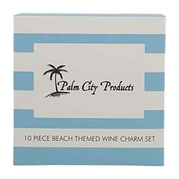 Palm City Products 10 Piece Beach Themed Wine Charm Set - Nautical Stemmed Wine Glass Charms