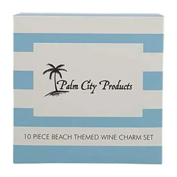 Palm City Products 10 Piece Beach Themed Wine Charm Set - Nautical Stemmed Wine Glass Charms