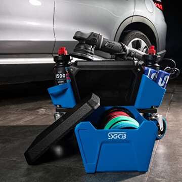 SGCB Automotive Mobile Rolling Mechanics Stool - Heavy Duty Roller Creeper Seat Soft Rubber Cushion Brake Wheels Storage Drawers Tray Roller Seat for Home DIY Garage Car Detail, 330lb Load Bear