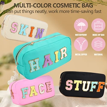 4PCS Waterproof Makeup Bag Set with Vibrant Letter Patches