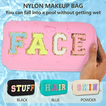 4PCS Waterproof Makeup Bag Set with Vibrant Letter Patches