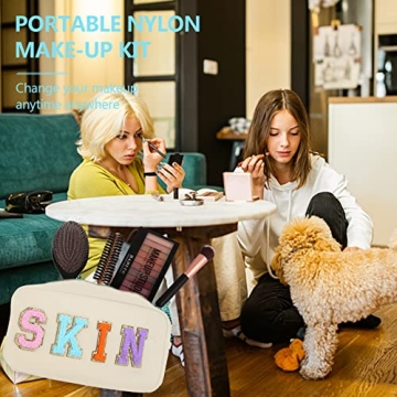 4PCS Waterproof Makeup Bag Set with Vibrant Letter Patches