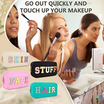 4PCS Waterproof Makeup Bag Set with Vibrant Letter Patches