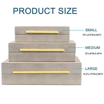 Elegant ZIKOUL Ivory Shagreen Box Set of 3 Decorative Storage Boxes with Lids for Jewelry and Home D...