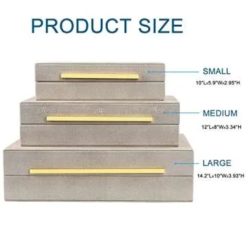 Elegant ZIKOUL Ivory Shagreen Box Set of 3 Decorative Storage Boxes with Lids for Jewelry and Home D...