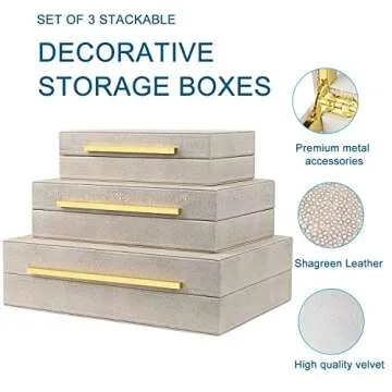 Elegant ZIKOUL Ivory Shagreen Box Set of 3 Decorative Storage Boxes