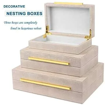 Elegant ZIKOUL Ivory Shagreen Box Set of 3 Decorative Storage Boxes