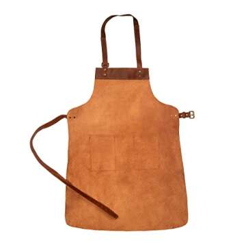 LINDSEY STREET Black Leather Apron with Pockets Leather Butchers Apron Bib Barista Baker Bartender BBQ Chef Barber Uniform (Brown)
