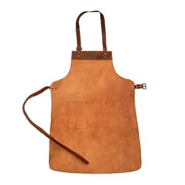 LINDSEY STREET Black Leather Apron with Pockets Leather Butchers Apron Bib Barista Baker Bartender BBQ Chef Barber Uniform (Brown)