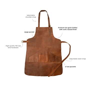 LINDSEY STREET Black Leather Apron with Pockets Leather Butchers Apron Bib Barista Baker Bartender BBQ Chef Barber Uniform (Brown)