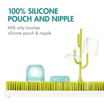 Boon Nursh Reusable Silicone Pouch Baby Bottles - Slow Flow Nipple - Silicone Baby Bottle Pouch and Nipple - Baby Feeding Essentials - Blue - 0-3 Months - 3 Count - 4 Ounce