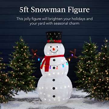 Best Choice Products 5ft Lighted Pop-Up Snowman, Large White Outdoor Christmas Holiday Decoration w/ 200 LED Lights, Hat, Scarf, Multicolored Lights