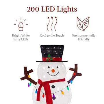 Best Choice Products 5ft Lighted Pop-Up Snowman, Large White Outdoor Christmas Holiday Decoration w/ 200 LED Lights, Hat, Scarf, Multicolored Lights