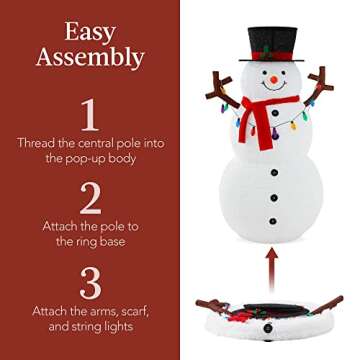 Best Choice Products 5ft Lighted Pop-Up Snowman, Large White Outdoor Christmas Holiday Decoration w/ 200 LED Lights, Hat, Scarf, Multicolored Lights