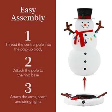 Best Choice Products 5ft Lighted Pop-Up Snowman, Large White Outdoor Christmas Holiday Decoration w/ 200 LED Lights, Hat, Scarf, Multicolored Lights