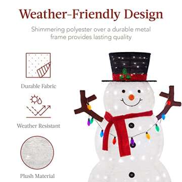 Best Choice Products 5ft Lighted Pop-Up Snowman, Large White Outdoor Christmas Holiday Decoration w/ 200 LED Lights, Hat, Scarf, Multicolored Lights