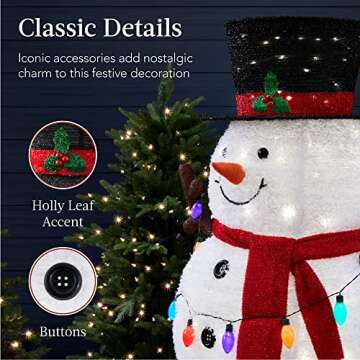 Best Choice Products 5ft Lighted Pop-Up Snowman, Large White Outdoor Christmas Holiday Decoration w/ 200 LED Lights, Hat, Scarf, Multicolored Lights