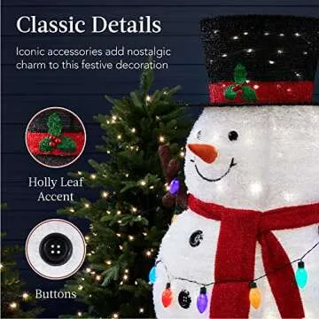 Best Choice Products 5ft Lighted Pop-Up Snowman, Large White Outdoor Christmas Holiday Decoration w/ 200 LED Lights, Hat, Scarf, Multicolored Lights