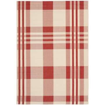 SAFAVIEH Courtyard Collection Accent Rug - 4' x 5'7", Red & Bone, Plaid Design, Non-Shedding & Easy Care, Indoor/Outdoor & Washable-Ideal for Patio, Backyard, Mudroom (CY6201-238)