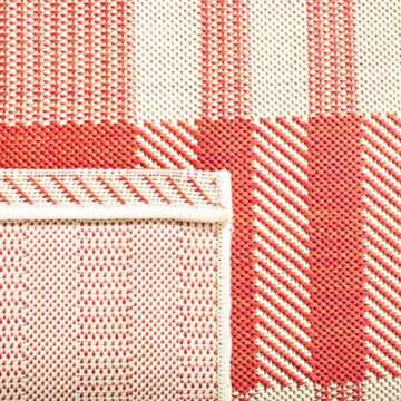 SAFAVIEH Courtyard Collection Accent Rug - 4' x 5'7", Red & Bone, Plaid Design, Non-Shedding & Easy Care, Indoor/Outdoor & Washable-Ideal for Patio, Backyard, Mudroom (CY6201-238)