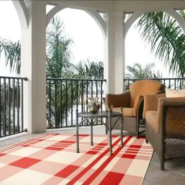 SAFAVIEH Courtyard Collection Accent Rug - 4' x 5'7", Red & Bone, Plaid Design, Non-Shedding & Easy Care, Indoor/Outdoor & Washable-Ideal for Patio, Backyard, Mudroom (CY6201-238)